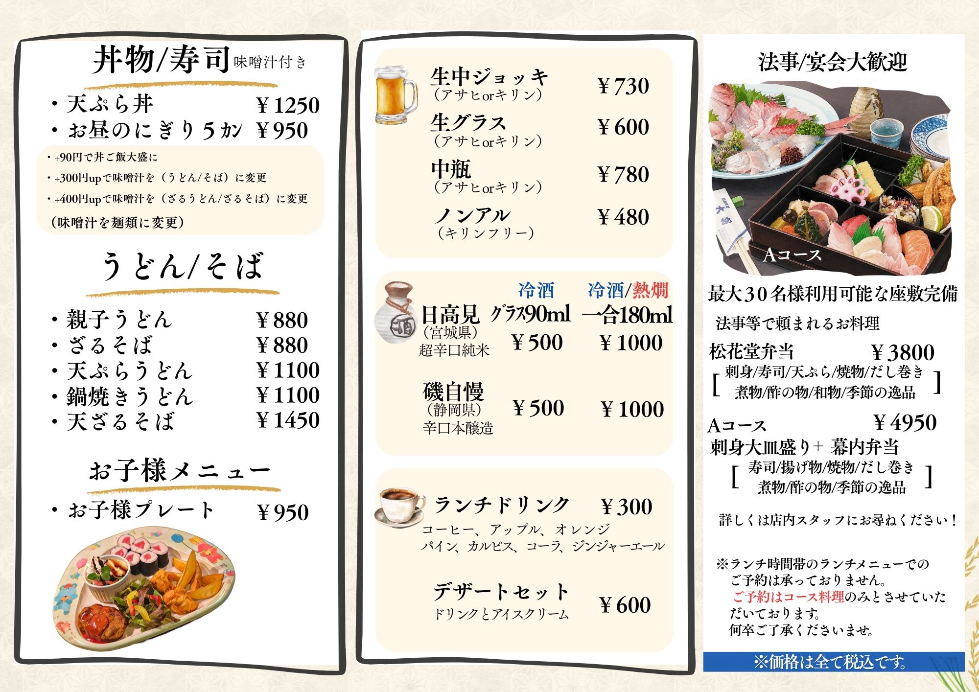 ランチメニュー表 その1